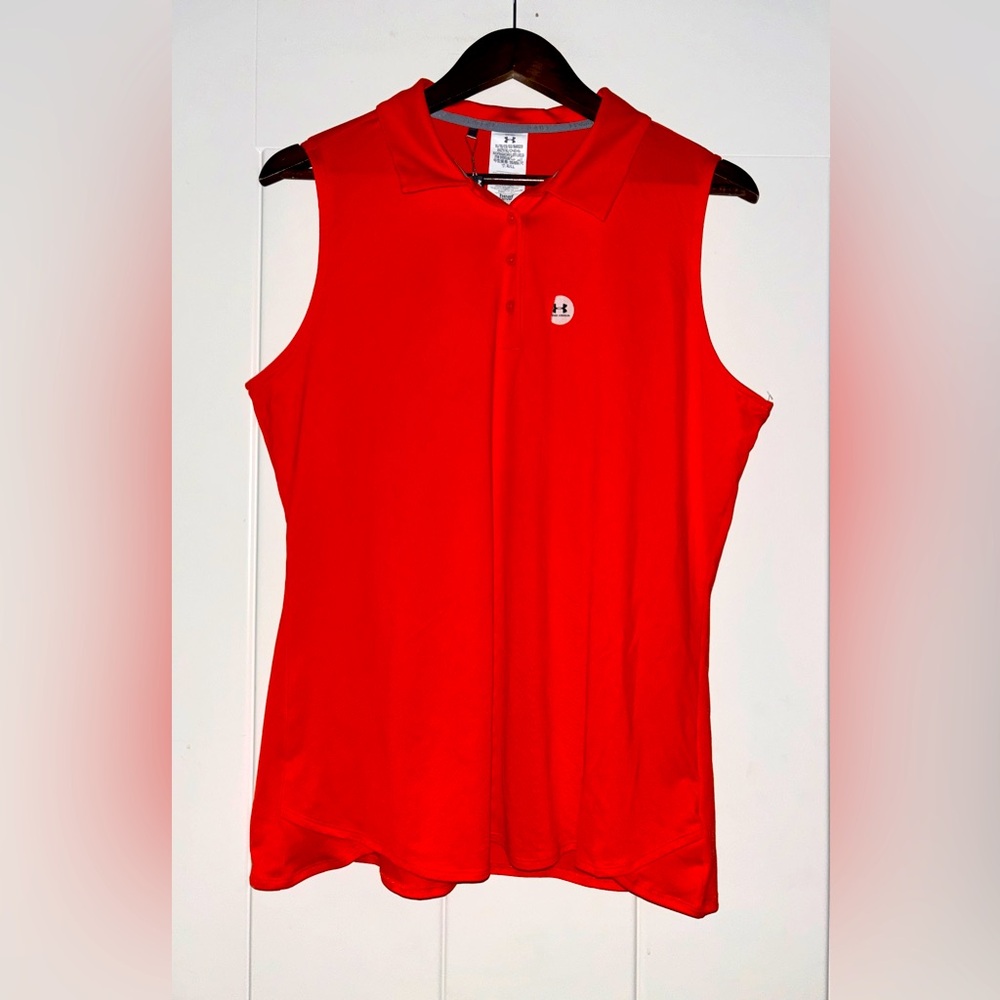 NEW Under Armour Fitted Golf Polo Shirt Women L Orange Breathable Lightweight